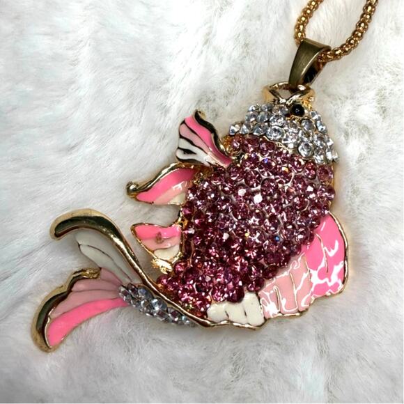 Betsey Johnson Jewelry - BETSEY JOHNSON Pink Rhinestone Lovely Carp Fish Pendant Chain Necklace